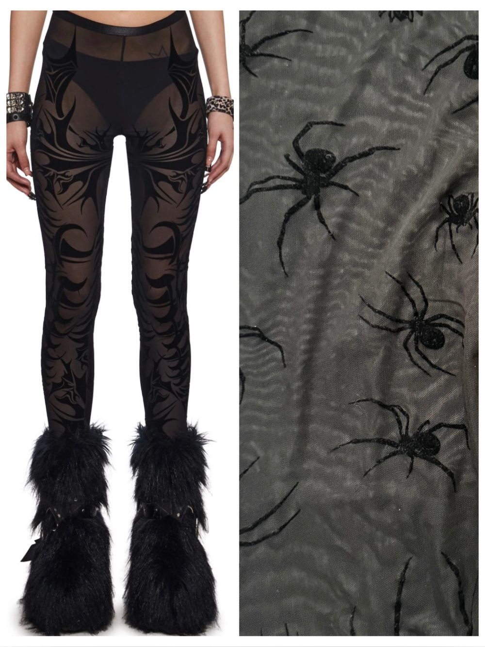 Widow Dolls Kill Sheer Mesh Flocked Leggings Black Caught In Your Web Sz M